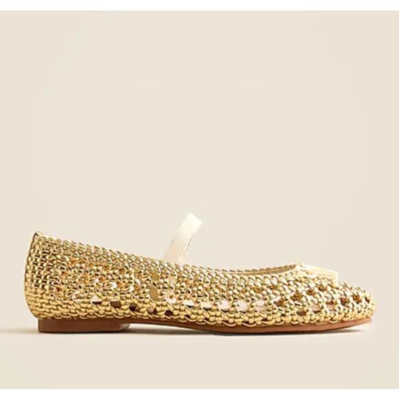 NWT J. Crew crewcuts Girls Basketweave Ballet Flat 5 Mary Jane Gold CJ095 J.Crew - Picture 2 of 5